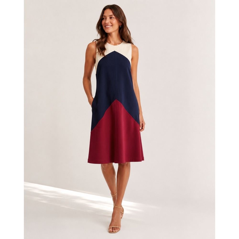 Tory Burch Willa Dress Cordovan Colorblock Sleeveless Pockets NWT XL